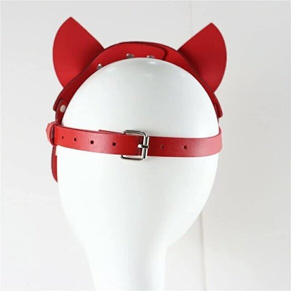 𝅺RED Leather Fetish Masquerade Face Mask Slave Bondage BDSM Costume Cosplay NWT - Picture 5 of 7